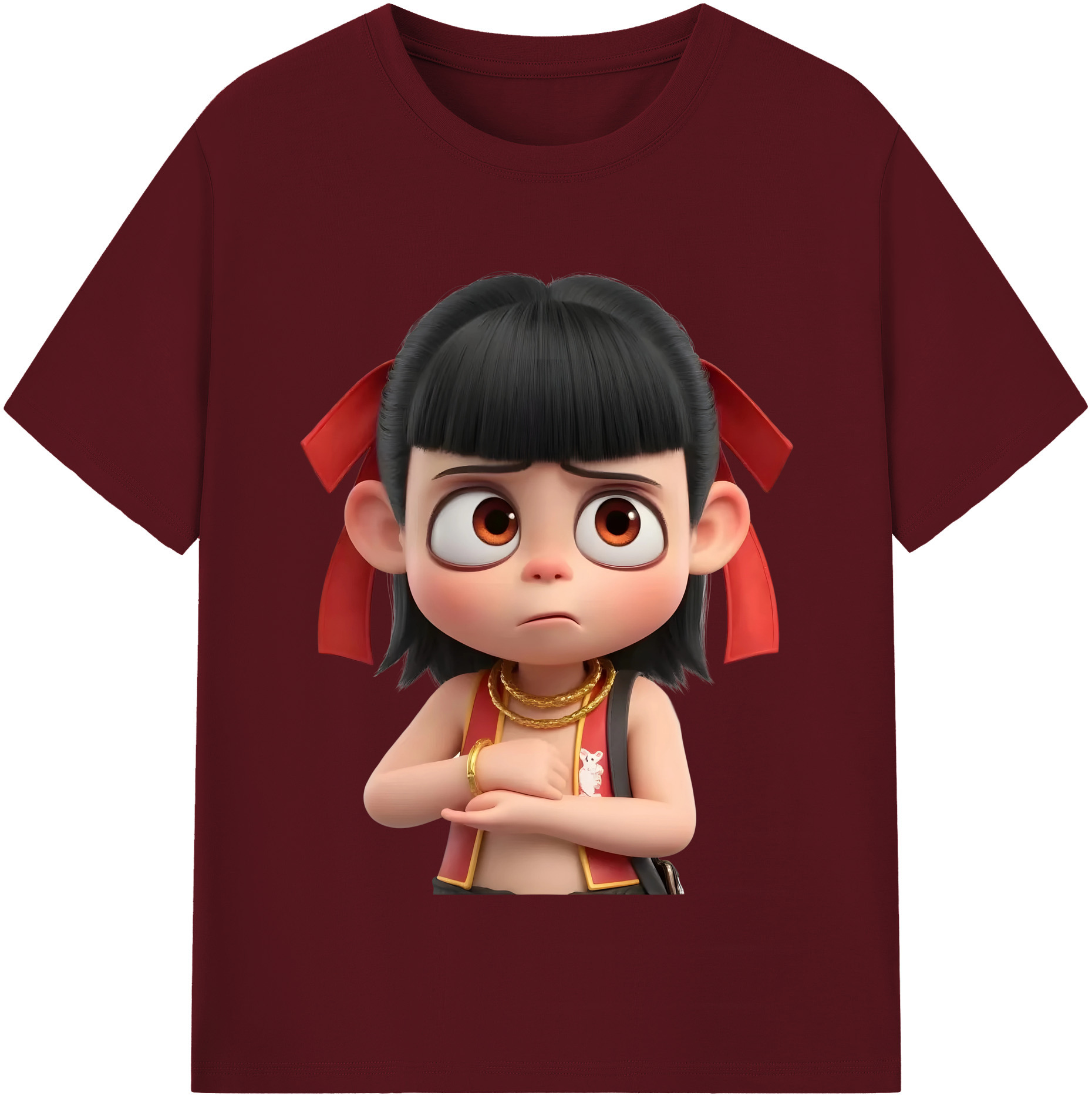 （画像用） Ne Zha 2 ナタ 魔童の大暴れ 綿100％半袖Tシャツ（フロントプリント）